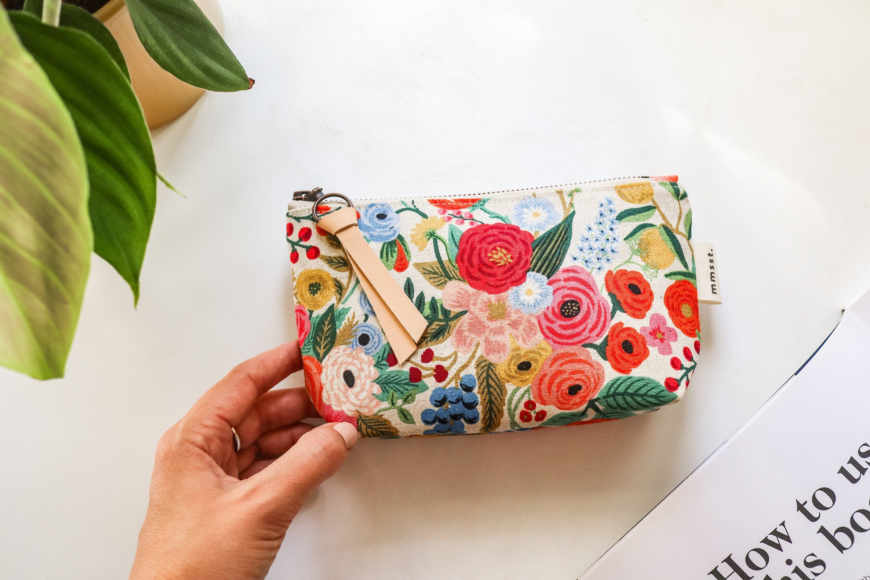 Blue and White Floral Zipper Pouch Floral Zipper Pouch Make up Bag