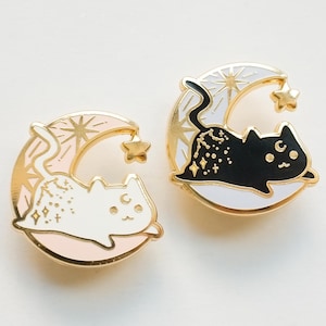 Crescent Moon Katze Emaille Pin