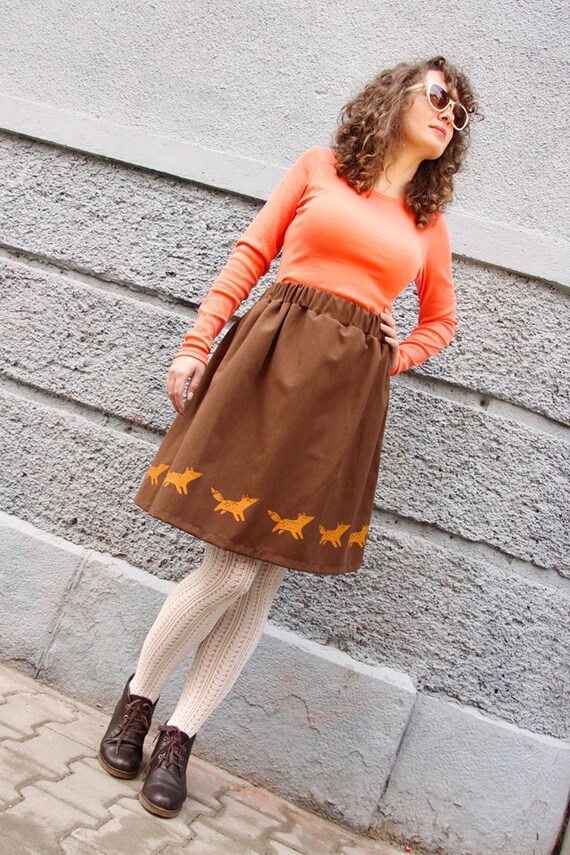Fox Skirt Brown Skirt Cute Skirt Gift For Her Knee Length Etsy