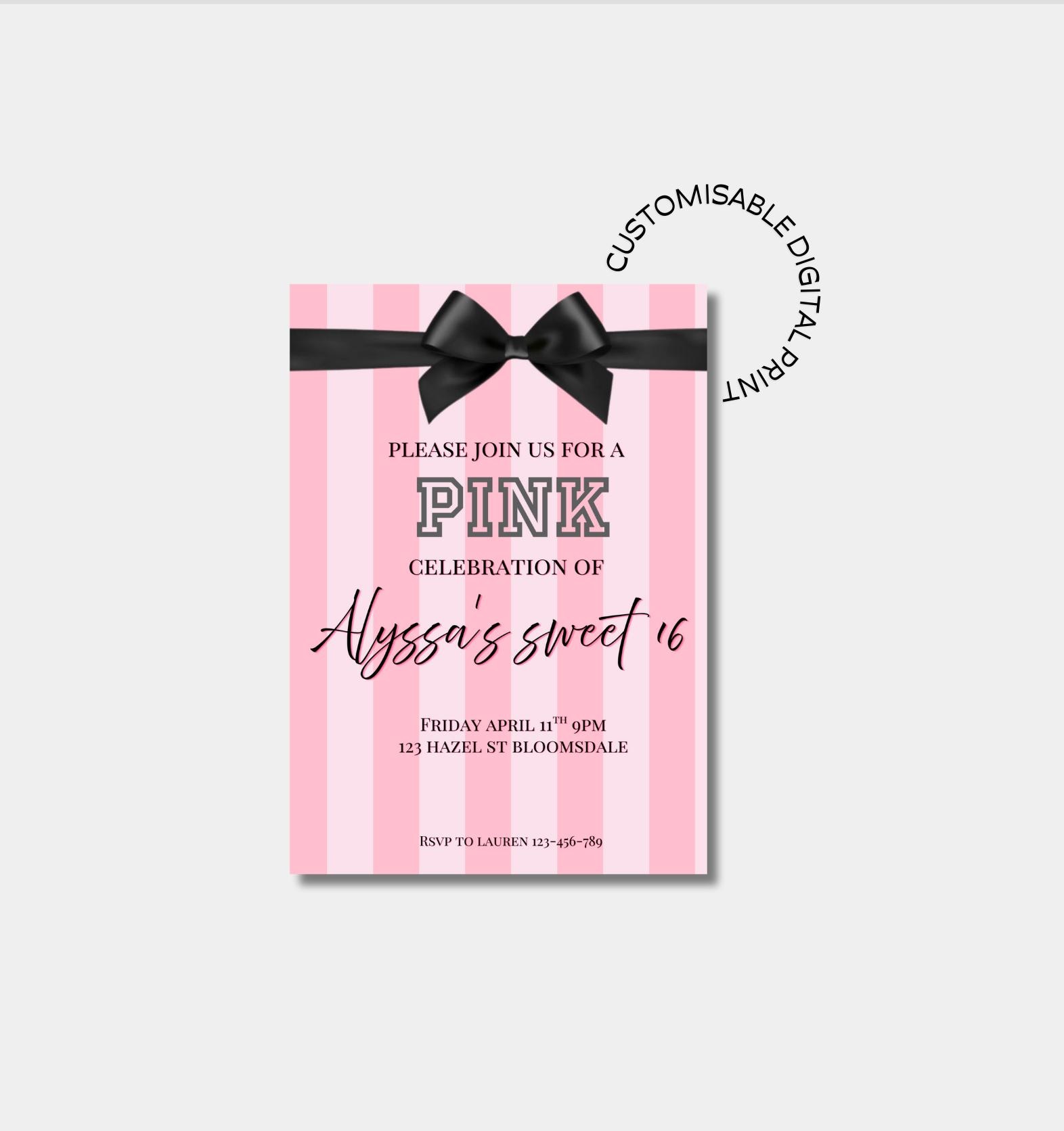 Victoria's Secret Inspired Invitation, Pink Stripes Party (digital  Template) - Etsy, image size:1572x1672