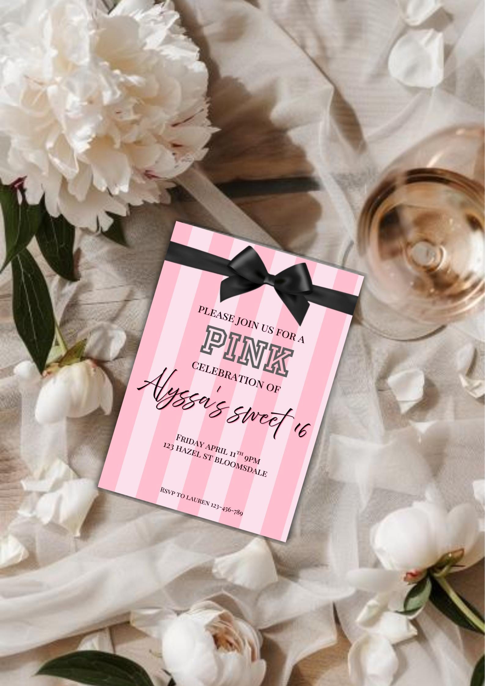 Victoria's Secret Inspired Invitation, Pink Stripes Party (digital  Template) - Etsy, image size:1587x2245