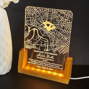 Veilleuse de carte du campus personnalisée, veilleuse LED de carte de l'université personnalisée, plaque acrylique de carte de l'université, cadeau de remise des diplômes pour la promotion 2025