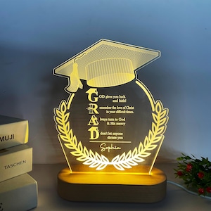 Personalisierte Abschlusskappe LED-Nachtlicht mit Bibel-Vers, kundenspezifische Acrylplakette, christliches Abschlussgeschenk, anpassbare Schriftlampe