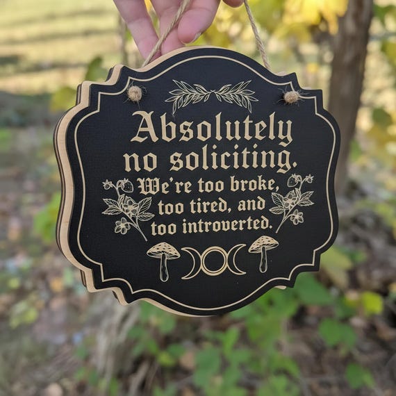 Funny No Soliciting Witch Wooden Sign, Pagan Wiccan Door Decor, Forest Woodland Witchy Board