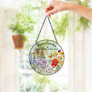 Suncatchers Stained Glass Flower, Personalized Grandma&#39;s Garden Suncatcher, Mothers Day Gifts fo Grandma, Nana Stained Glass Window Hangings