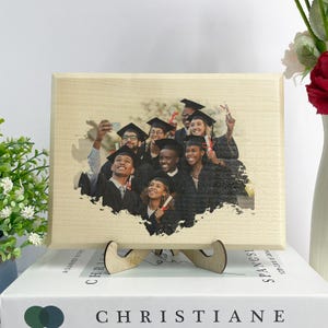 Custom Graduation Gift Photo on Wood – Personalized Watercolor Portrait with Engraved Name, Graduation Keepsake, Custom Wall Art for Grads