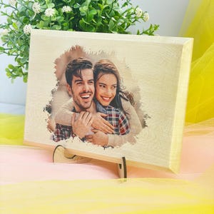 Personalized Watercolor Portrait on Wood, Custom Engraved Photo Art, Unique Long Distance Gift, Custom Wall Art, Custom Photo on Wood