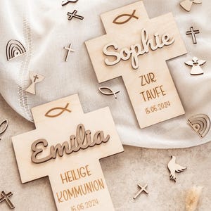 Personalized Communion Cross Baptismal Cross made of wood – 3D Name – Gift idea for Communion and Baptism