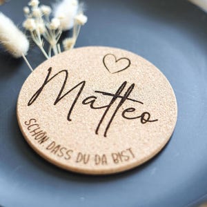 Personalisierte Kork-Untersetzer | Platzkarte & Gastgeschenk für Hochzeiten
