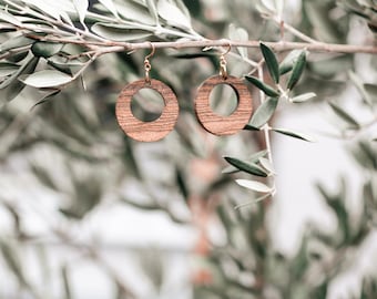 NATUREA Hoop Earrings Bocote Wood – Handmade Wooden Earrings – Natural Wooden Jewelry – Round Dangle Earrings – Sustainable Wooden Jewelry