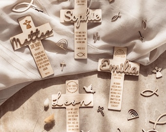 Personalized wooden baptismal cross – 3D name and engraved baptismal verse, gift idea for baptism