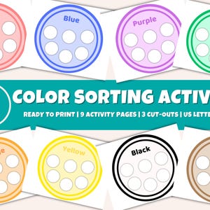 Printable Color Sorting Worksheets | Montessori Toddler Color Matching Activity | Preschool Learning Printables