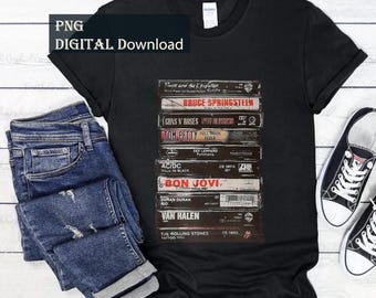 80's Rock Cassette Png, Vintage Music Band, Digital Download, Gift For Music Lover,  Retro Cassette Tapes, Old School Music Band Clothing