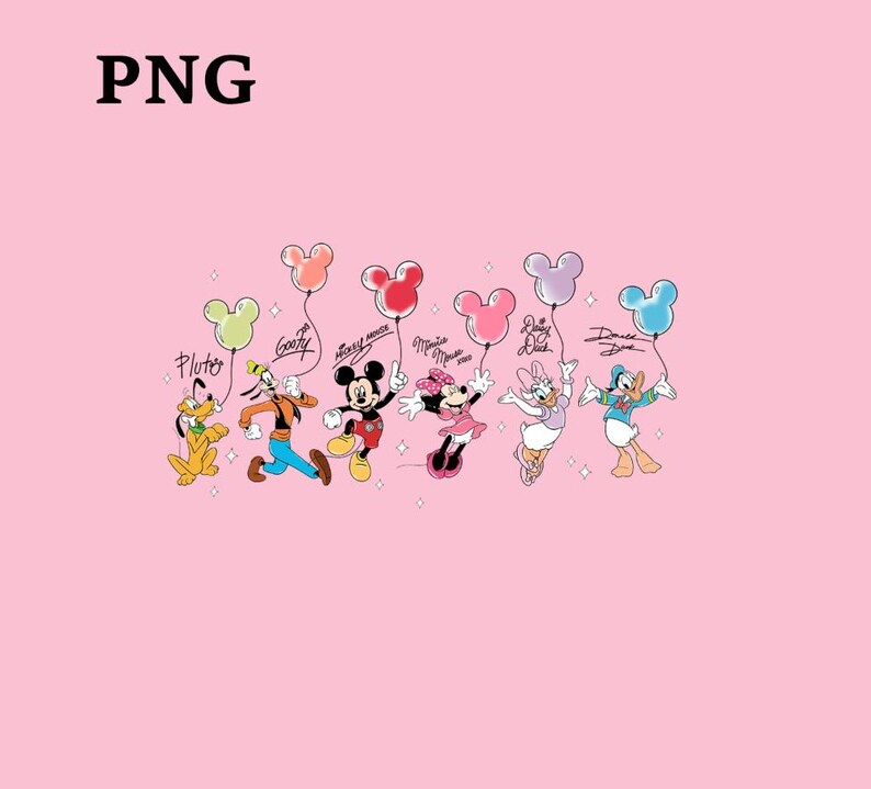 Mickey and Friends Balloon Digital Download, Disneyland Balloon Mouse Png, Family Vacation Trip Outfit, Sublimation PNG image 3