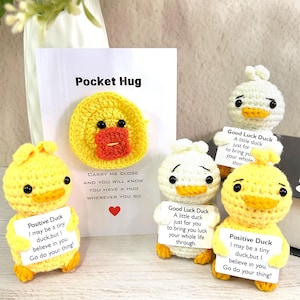 Aangepaste gehaakte positieve pluche eenden en pocketknuffelkaart, Vaderdagcadeau, gehaakte minieend pluche, perfect cadeau voor geestelijke gezondheid