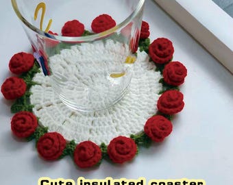 かぎ針編みのバラの花束コースターと花かごポットキット、父の日ギフト