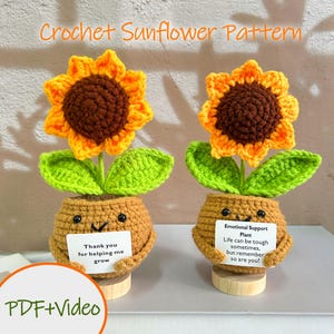 Girasole in vaso - Schema all'uncinetto - Amigurumi, Tutorial video all'uncinetto in PDF, Girasoli di supporto emotivo, Regalo per la festa del papà, Semplice elementare