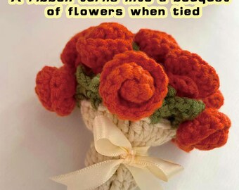 かぎ針編みのバラの花束コースターと花かごポットキット、父の日ギフト