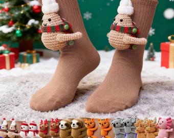 Handmade Crochet Fun 3D Animal Socks-Koala/Sloth/Panda/Santa Claus/Snowman/Moose/Cat/Highland Cow,Warm Floor Socks,Cozy Season Animal Socks