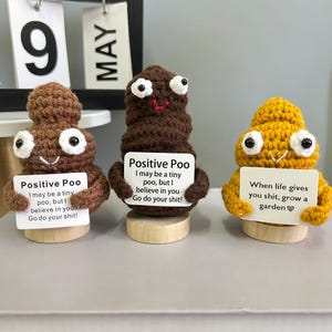 Positive Poo Crocheted,Handmade Funny Gift For Friend,Customized Office Desk Humorous Gift,Unique Crochet Poo With Positive Quote