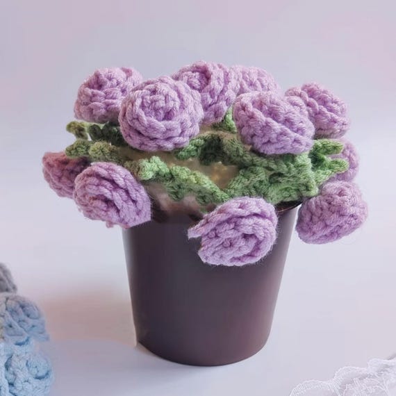 かぎ針編みのバラの花束コースターと花かごポットキット、父の日ギフト