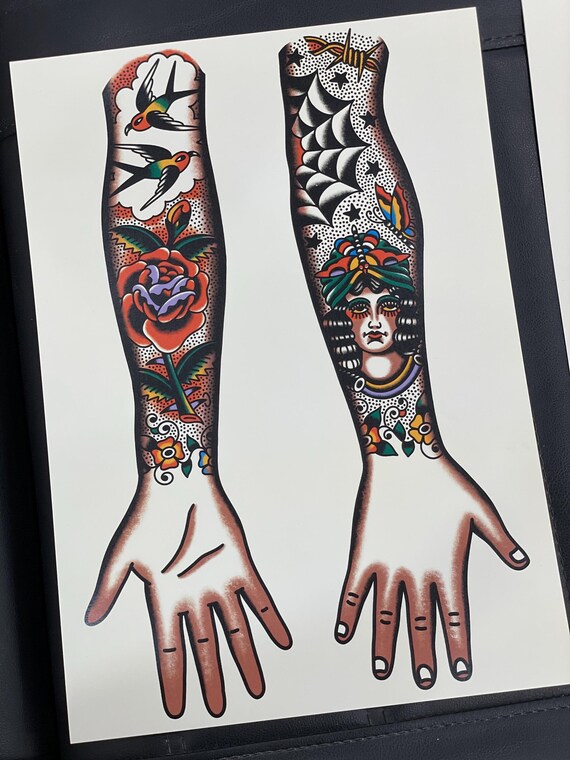 Traditional Tattoo Flash Colour Sleeve Concept || High Quality