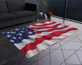 Patriotic Outdoor Rug, USA Flag Mat for Patios, Decks, Garden, Events, Memorial Day, Independence Day Home Decor