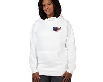 Distressed USA Flag Map Hoodie | Patriotic Fleece Sweatshirt