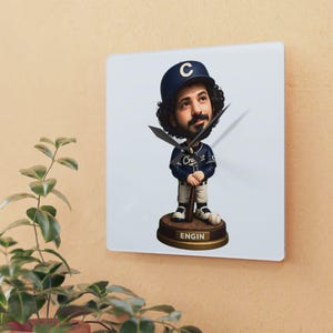 Baseball Player Bobblehead Acrylic Wall Clock | Sports Decor, Personalized Name