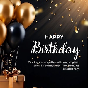 Pôster de feliz aniversário em preto e branco, impressão moderna e elegante, perfeita para decoração de aniversário, presente atencioso para entes queridos, aniversário minimalista