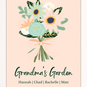 Birth Flowers Family Bouquet Digital Gift for Grandma Custom Print,Personalized Gift for Mom Grandmother ,Valentines Family Gift Floral Art
