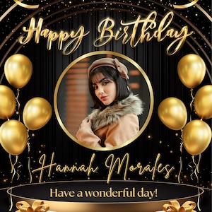 Happy Birthday Grußposter in Schwarz und Gold, stilvolle Partydekoration für besondere Tage, ideales Geburtstagsgeschenk