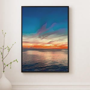 Golden Horizon - Sunset Over Open Ocean Digital Art Print (Digital Download)