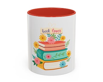 Book Lover Stack mug | Accent Coffee Mug, floral book design