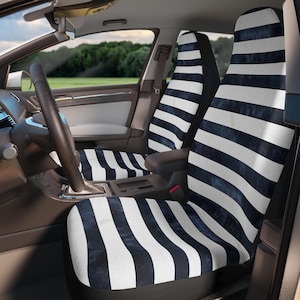 Elegantes fundas de asiento a rayas blancas y negras: protectores duraderos, accesorios para vehículos, regalo para amantes de los autos, artículos esenciales para viajes por carretera.