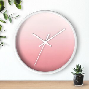 Pink Gradient Wall Clock, Minimalist Ombre Room Decor, Wedding Bridal Gift