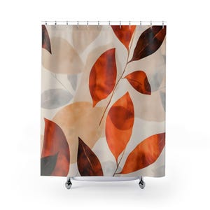 Autumn Leaves Shower Curtain, Earthy Fall Bathroom Decor, Cozy Copper Tones, Rustic Nature Vibe, Leaf Print Gift
