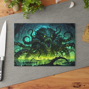 Lustiges Gamer Küchengeschenk, Glas Schneidebrett, Einzigartiges Küchen Dekor, Horror Themed Küchengeschirr, Fantasy Haus Geschenk, Tcg Kartenspieler Geschenk
