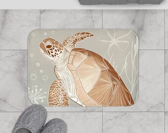 Ocean Turtle Bath Mat, Nautical Home Decor, Coastal Bathroom Accessory, Sea Turtle Design, Gift for Beach Lovers