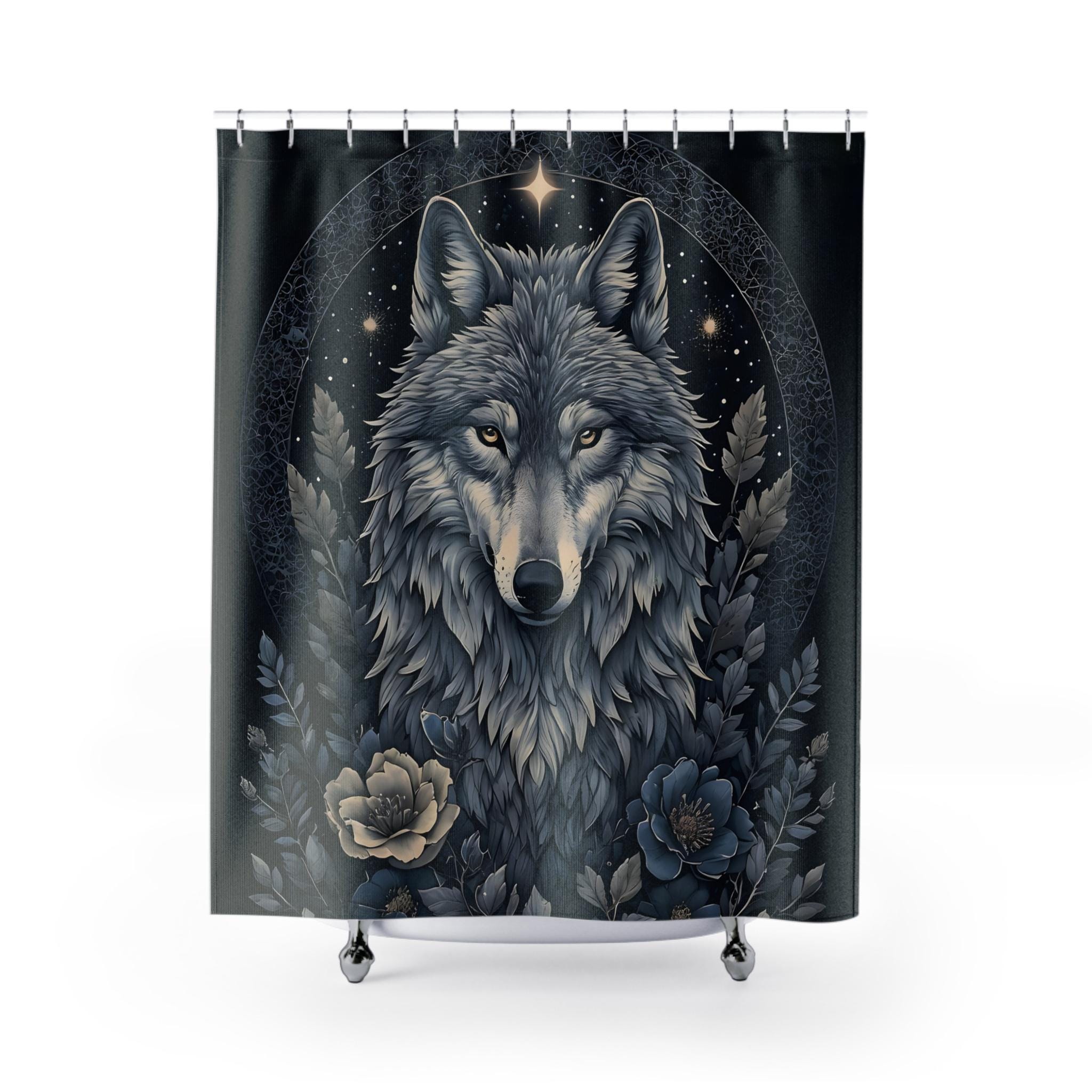 Wolf-Duschvorhang Mit Wald-Design - 70x70 Cm, Polyester, Mit Haken Für Badezimmer-Deko
