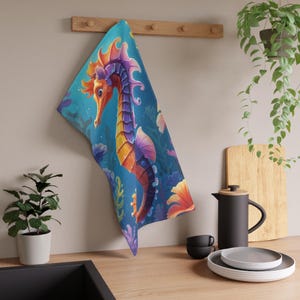 Seahorse Tea Towels - Vibrant Ocean Toddler Towel, Nautical Kitchen Decor & Coastal Beach House Accessories Gift