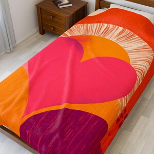 Colorful Heart Plush Blanket Cozy Throw Warm Couch Blanket Valentines Day Gift Home Decor
