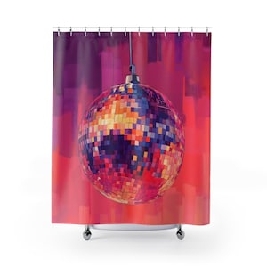 Vibrant Disco Ball Shower Curtain, Pink Bathroom Curtain, Colorful Home Decor, Fun Bathroom Accessory, Party Vibe, Modern Art Decor