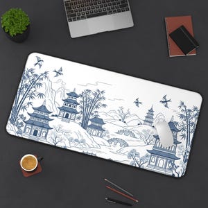 Chinoiserie Village Deskpad Premium Neoprene Mat for Gaming, Card Table, Office Setup, Extra Large Gift for Home, Streamers & RPG Fans