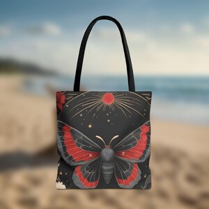 Roter Schmetterling Tragetasche - Celestial Floral Canvas | Elegante Tasche für jeden Tag | Geschenk für Künstler | Stilvolles Accessoire für jeden Anlass