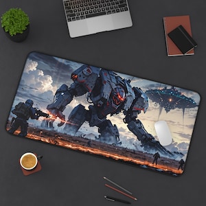 Futuristic Robot Desk Mat, FPS Game Lover, E Sport Team, Geek Decor, Unique Gift, Sci-Fi Lovers, Cosplay Lover Gift