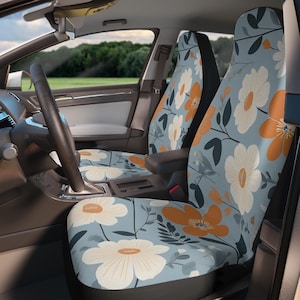 botanische stoelhoezen, bloemenpatroonbeschermer, eco-autoaccessoires, stoelhoezen met bloemenprint, interieurstijl, decor met natuurthema,