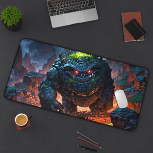 Stone Creature Deskmat - Unique Character Gaming Mat for TCG/RPG - Non-Slip XXL Surface - Fantasy Tabletop Playmat - 24x14in