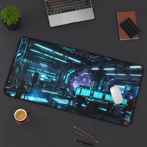 Cyberpunk XXL Gaming Mouse Pad - Neon Glow Scifi Desk Mat for PC Gamers & Streamers Anti-Slip