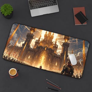 Golden Kingdom Castle Deskmat, King Mousepad, TCG RPG Gaming Desk Pad, Gaming Room Accessory, Celestial Kingdom, Gamer Boyfriend Gift